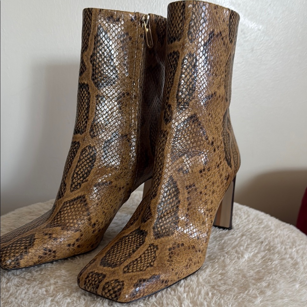 Sam Edelman Tan Snakeskin Heeled Boots